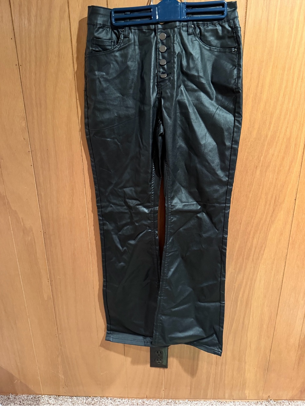 Faux Leather Button-Front Black Pants NWOT